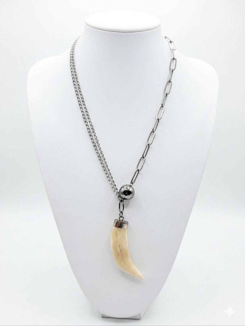 Artisan 925 Sterling Silver Real Tooth Asymmetric Statement Necklace